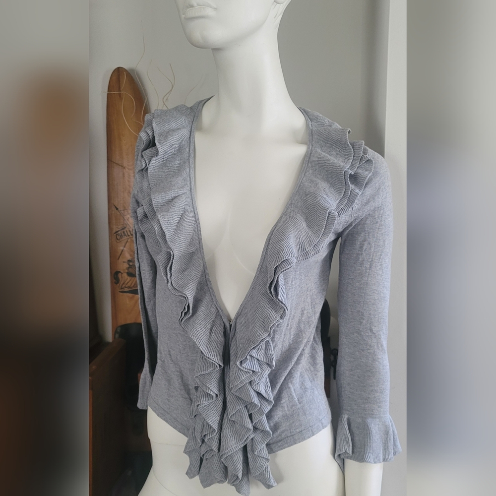 NWT Vivienne Tam Ruffled Gray Sweater